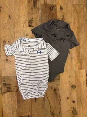 Under Armour White/Blue Striped & Dark Gray Baby Polo Bodysuits